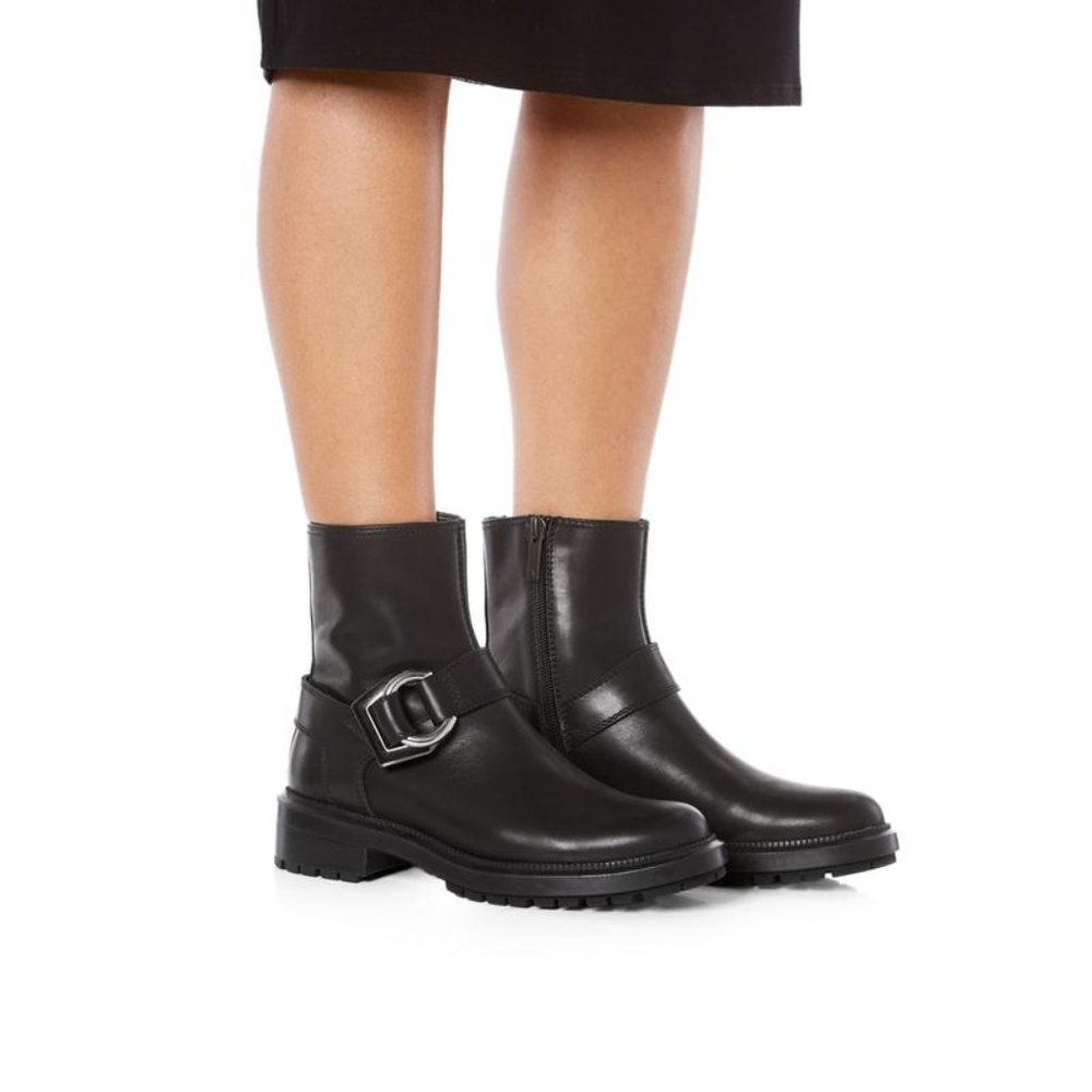 $575 AQUATALIA LEXIE MOTO HIKER LEATHER SILVER BUCKLE Boot BLACK 9 (MF27)